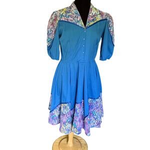 Vintage 60’s Jeri Bee Blue Purple Ombré Western Square Dancing Dress Small Med
